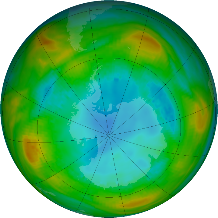 Antarctic ozone map for 11 August 1982